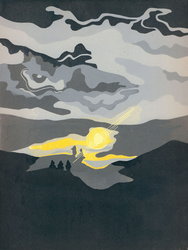 The Eye Of God. Hand-carved, limited-edition, original linoleum print by Kate Goetz, Blue Chisel Studio.